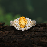 Romantic Nature-inspired 4-Prong Oval Cut Citrine Stacking Ring